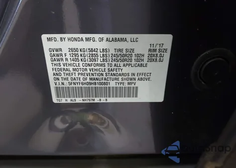 2017 Honda Pilot Elite z USA, uszkodzony, nr VIN 5FNYF6H09HB100801